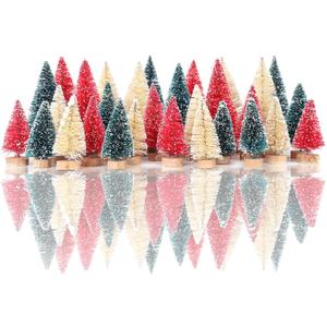 30 Pcs Bottle Brush Trees Christmas Decorations Indoor, Red Blue Yellow Miniature Christmas Tree, Mini Christmas Tree with 4Sizes for Christmas Decor