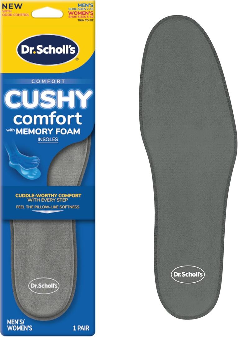 Dr. Scholl's Cushy Comfort with Memory Foam Insoles, Full-Foot Responsive Cushioning, Relieves Pressure, Slim Design, Trim Inserts to Fit Shoes, Unisex, Men's Shoe Size 7-13 Women's 5-10, 1 Pair