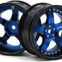 hobbysoul 2pcs RC 1/10 Aluminum Alloy Wheel Rims Hex 12mm Adjustable Offset Black & Blue Color Fit 1:10 RC On Road Drift Touring Car Tires