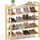 Haddockway Bamboo Shoe Rack for Closet, Free Standing Shoe Organizer with Smooth Round Rods & Convenient Handles, Stackable Shoe Storage Shelf for Entryway, Hallway(Natural, 5-Tier)
