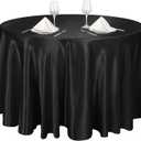 Ruisita 120 Inches Round Satin Tablecloths Black Overlay Round Satin Table Cover Bright Silk Tablecloth Smooth Fabric Tablecloth for Wedding Banquet Table Decoration