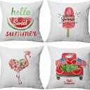 ULOVE LOVE YOURSELF Hello Summer Throw Pillow Case Watermelon/Ice Cream/Flamingo/Truck Summer Holiday Cushion Covers 4 Pack,1818 Inch