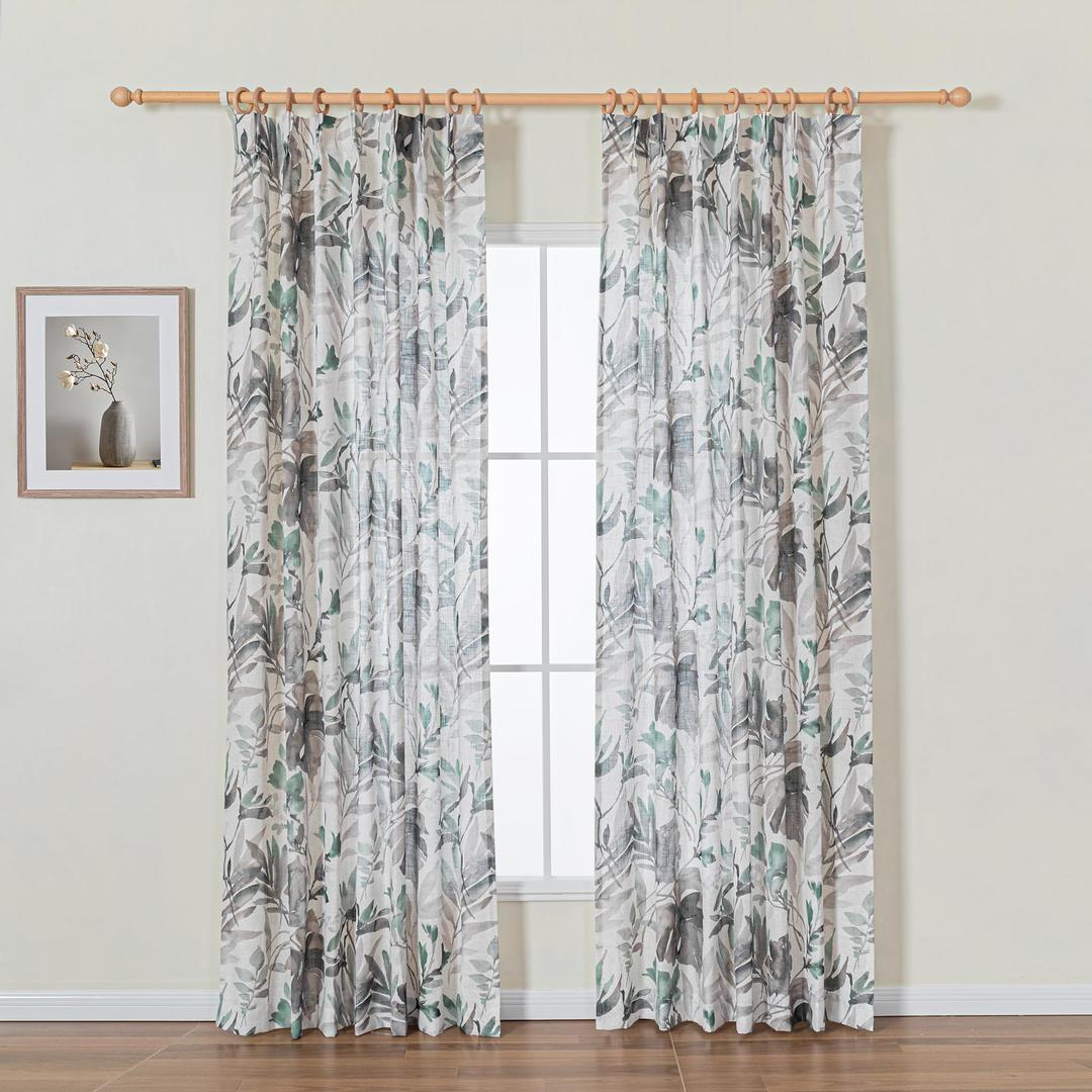 2 x MYSKY HOME Pinch Pleated 95 Inches Floral Curtains for Living Room/Dining Room Burlap Effect Printed Privacy Protect Linen Drapes Window Treatments, 2 Panel, Brown and Natural