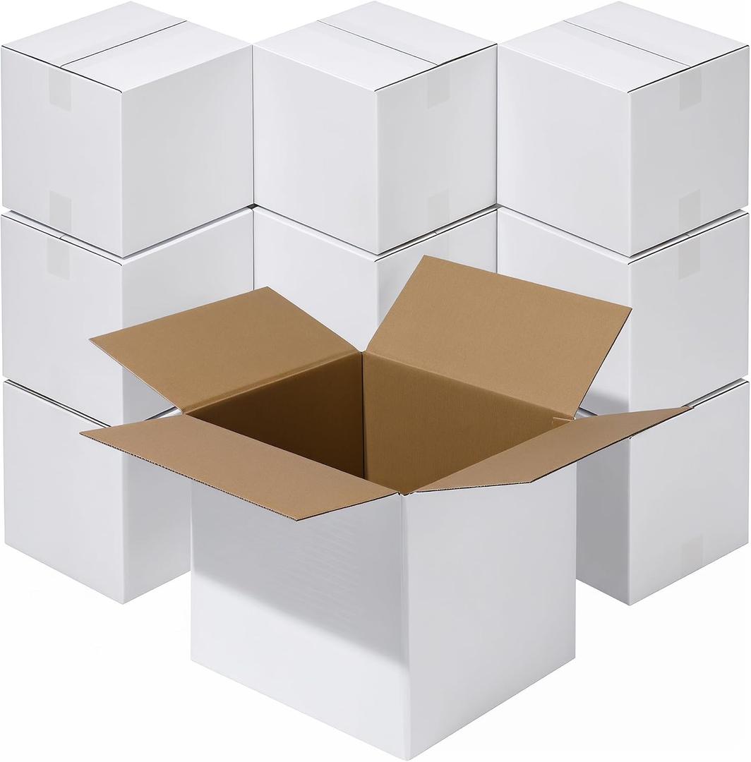 4x4x4" White Shipping Boxes, 10-Pack Small Corrugated Mailer Boxes for Small Business, 4x4x4 Inch Crush-Resistant Cardboard Gift Boxes, Ideal for Jewelry, Essential Oils & Party Favors, Easy to DIY