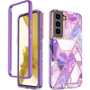 3 x Designed for Samsung Galaxy Series [Military Grade Shockproof] Marble Full Body Protective Phone Case (Purple, Galaxy S22 Plus)