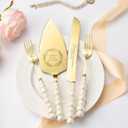 Wedding Cake Knife and Server Set, Gold Ceramic Pearl Handle Cake Cutting Set for Weddings, Engagements, Anniversaries, and Engagement Gifts for Couples