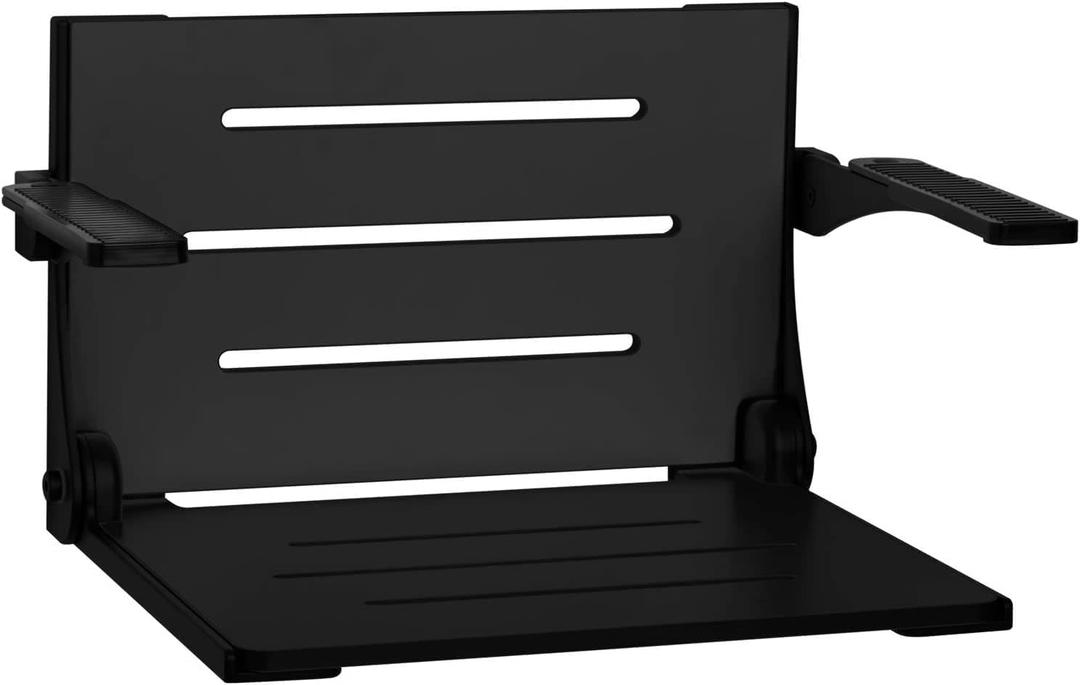 Seachrome Silhouette Comfort Folding Wall Mount Shower Bench Seat with Arms, Black Seat with Matte Black Frame