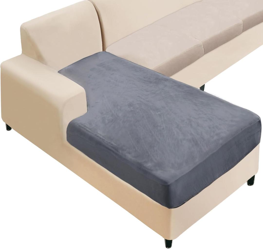 NAISI Sectional Couch Cover 1 Piece Velvet Separate Chaise Lounge Cover Soft Stretch Sofa Slipcovers for Left/Right Chaise Sectional Couch(Chaise Lounge,Dark Grey)