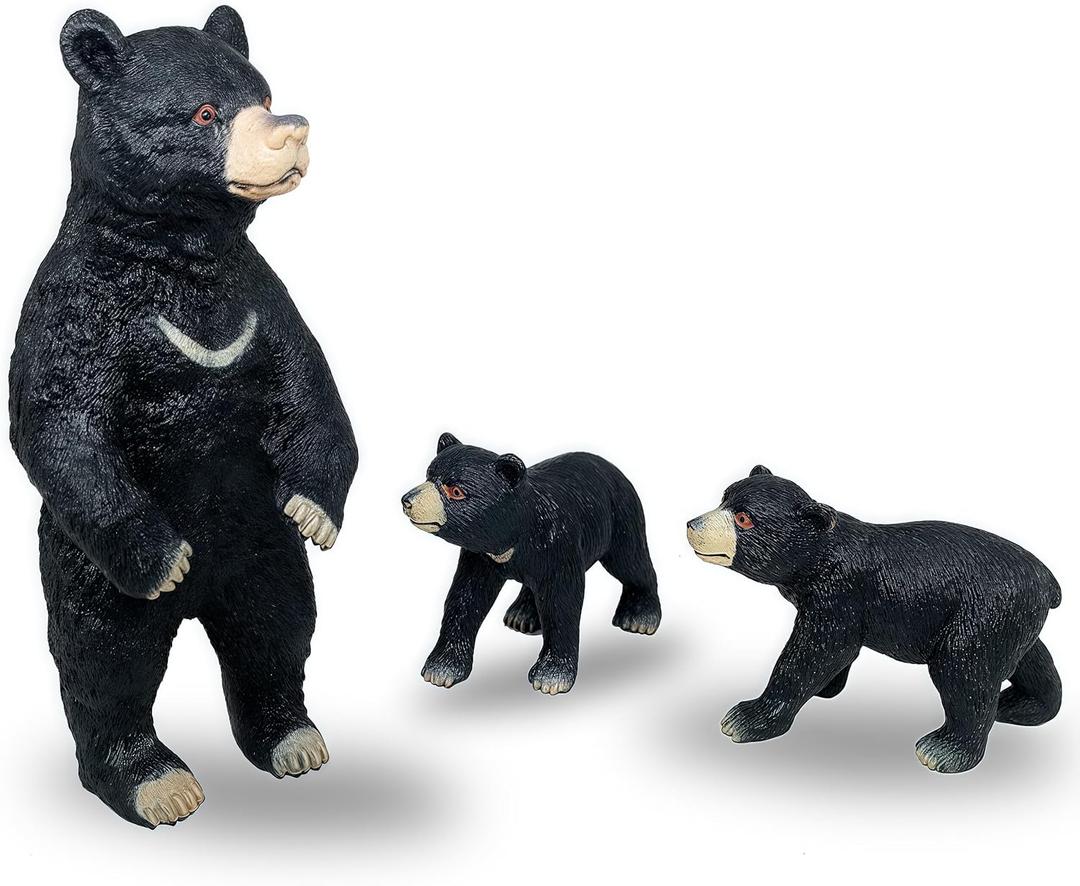 Gemini&Genius Grizzly Bear Figuine Toys, Forest Animals Figurines Mommas and Babies Toy Set, Safari Animals Family Playset, Great for Cake Toppers, Stocking Stuffers, Birthday Gift for Kids (Black)