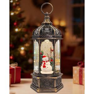 Large Snowman Snow Globe, Cardinal Christmas Tree, Lighted Snow Globes Lantern, Musical&LED Lights, 8 Classic Songs, 6-Hour Timer, Xmas Gifts and Holiday Decoration (Snowman Red Bird)
