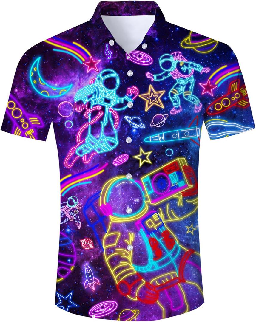 uideazone Mens Funny Hawaiian Shirts 3D Graphic Button Down Short Sleeve Tropical Holiday Beach Aloha Shirt (Purple, XXL)