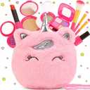 Pretend Makeup Kit for Toddlers Girls Toys Age 3 4 5 6 7 8 Years Old Gifts, Fake Play Makeup Set for Kids Toy 3-5 4-6, Unicorn Princess Little Girl Purse with Make up, Valentines Gifts for Girls