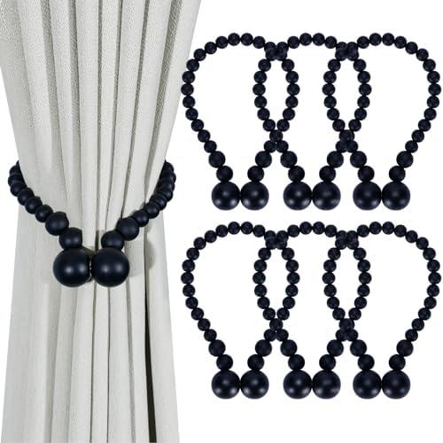 KLOGTSIND Magnetic Curtain Tiebacks, Curtain Tie Backs for Curtains 6 Pack, Wood Bead Curtain Tiebacks, Curtain Holders for Boho Bedroom Decor, Baby Nursery Decor, Farmhouse Decor