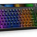 SABLUTE Quiet Wired Gaming Keyboard, 94-Key RGB Keyboard with Sound-Reactive Light Bar, Volume Control Knob, Anti-Ghosting, Compact Keyboard with Numpad for PC, for PS5, for Xbox, Black