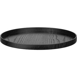 Round Solid Wood Serving Tray Extra Large Tea Coffee Snack Food Meals Serving Plate Non-Slip Kitchen Party Bar Server Ottoman Tray Breakfast Tray with Raised Edges (15inch/37.5cm) Black