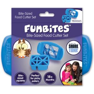 FUNBITES Crustless Sandwich Cutter for Kids Lunch (2-piece set), Uncrustable Sandwich Cutter, Bite-Size Food Cutter for Toddlers, Bento Box Accessories, BPA-FREE Dishwasher Safe, Blue Triangles 1pk