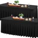 Wish Care 2 Pack Black Spandex Table Cloths - Fitted, Wrinkle Free, 6ft Rectangle Table Cover for Party, Banquet, Wedding & Events