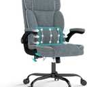 Big and Tall Office Chair with Adjustable Lumbar Support,Breathable Fabric High Back Desk Computer Chair with Adjustable Flip-up Armrests,Ergonomic Swivel PC Chair with Rocking Function (Grey)