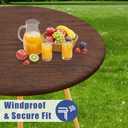 Moosfor Spandex Elastic Fitted Round Tablecloth for 57"-68" Tables, Stretch Washable Reusable Table Cover for Outdoor Picnic, Camping, Dining, Kitchen, Patio and Party, Oak Wooden Grain