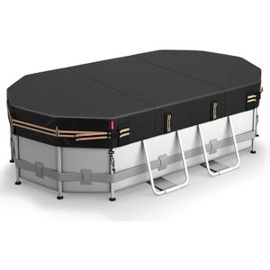 QH.HOME 8x14 Ft Oval Pool Cover for Bestway/Intex/Coleman Frame Oval Pool, [Excellent Windproof ] with Adjustable Buckle Straps & Drawstring Hem. [Durable, Tear Resistant]