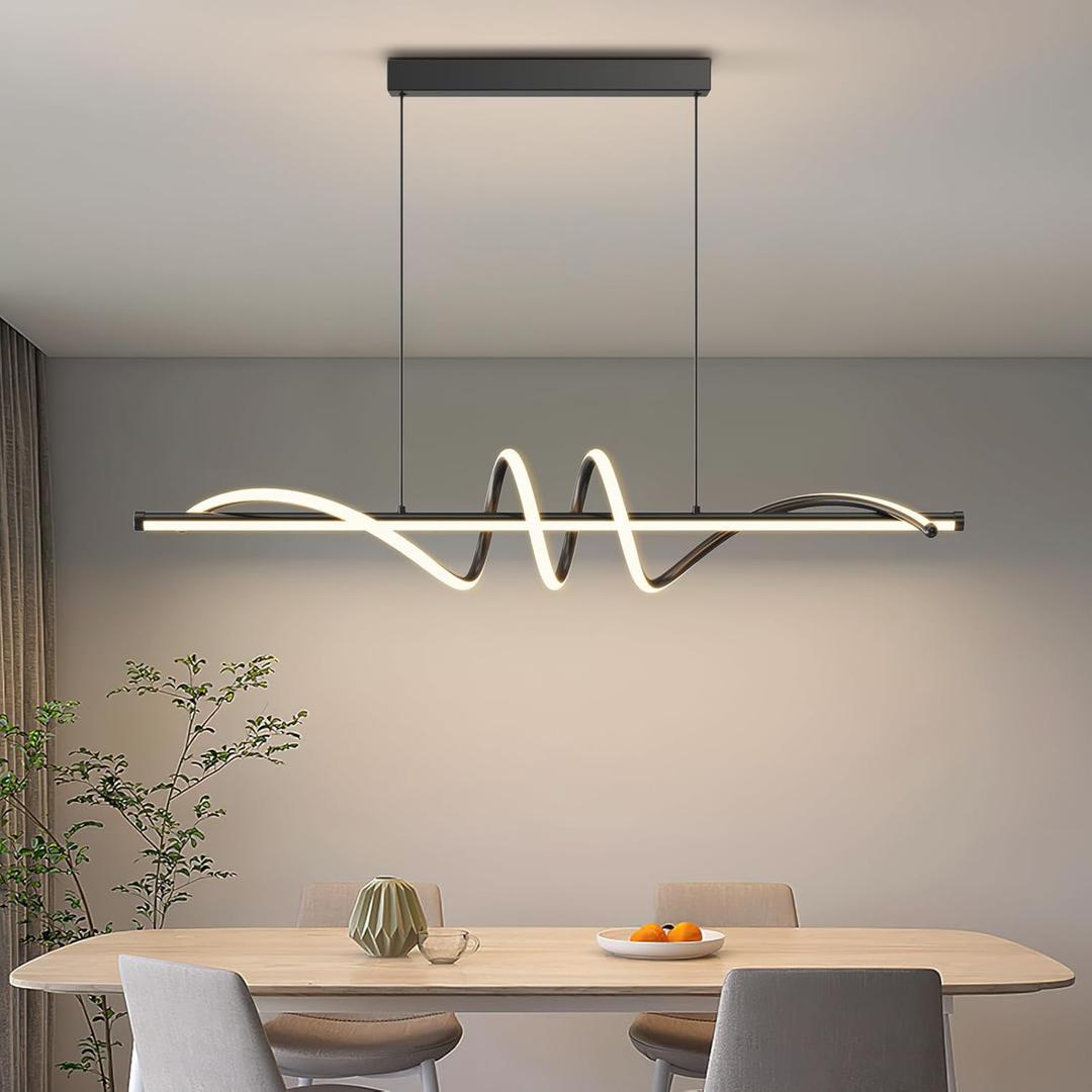 Modern LED Pendant Lights, 39in Chandelier Dimmable with Remote Control 3000k-6000K Adjustable Color Temperature, Aluminum Island Lighting Lamp Fixture for Kitchen, Dining Room, Billiard Room (39inch, A-Black)