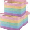 OIAHOMY Storage Basket, Woven Baskets for Storage, Cotton Rope Basket for toys,Towel Baskets for Bathroom - Pack of 2, Rainbow Pastel (2 pcs-13x9.9x8.7)
