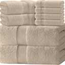 White Classic Luxury Bath Towel Set of 8 Pieces - 100% Turkish Cotton Highly Absorbent Towels for Bathroom, 2 Luxury Bath Towels 700GSM, 2 Hand Towels, 4 Washcloths, Taupe