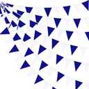 32Ft Royal Blue White Party Decorations Triangle Flag Pennant Bunting Fabric Garland for Wedding Birthday Ahoy Achor Nautical Pirate Bridal Baby Shower Under The Sea Party Festivals Decoration
