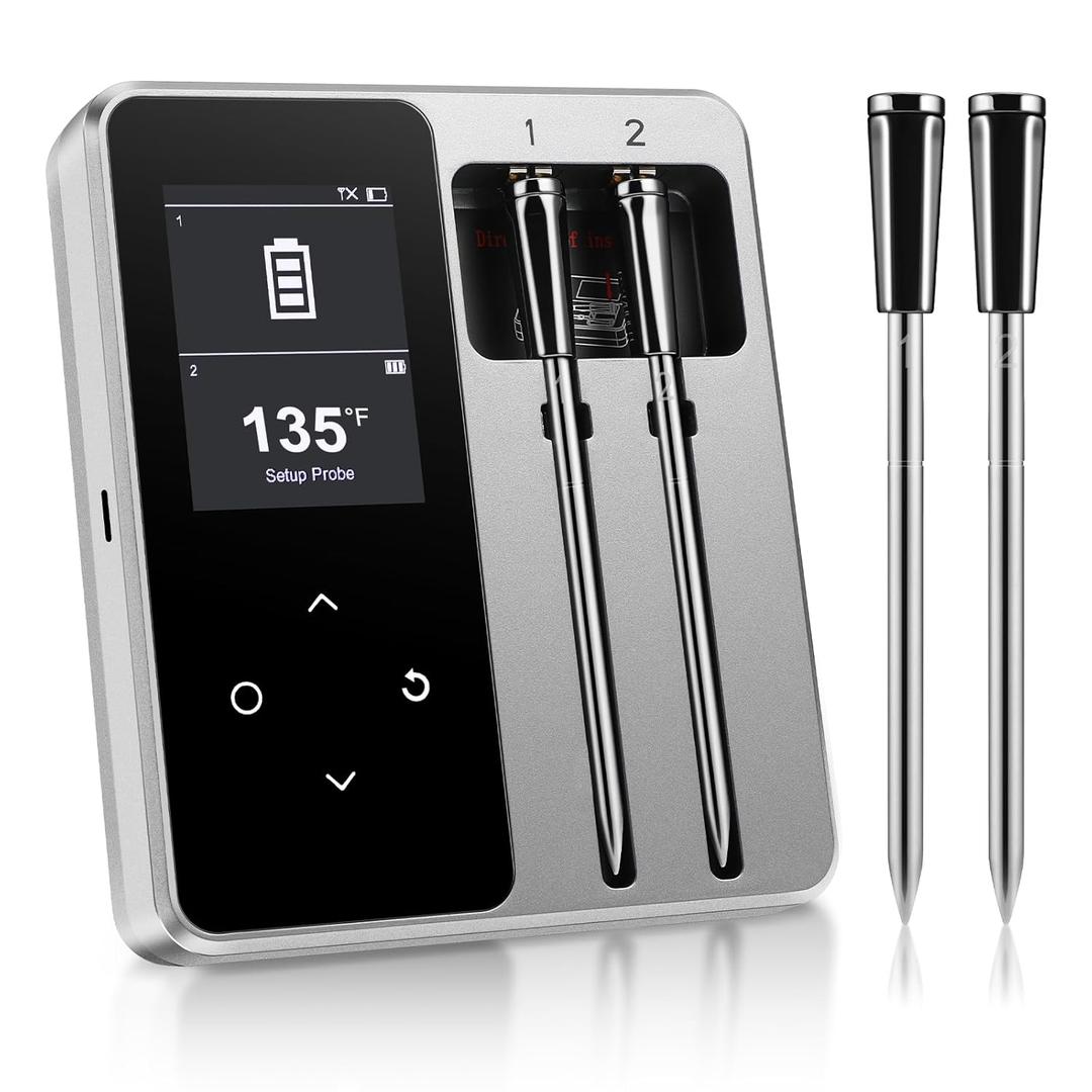 Wireless Meat Thermometer with 2 Probes  Digital Thermometer with Unlimited Bluetooth Range and LED Display for Cooking, Grilling, BBQ, Roasting, Smoking, and Baking  Meater Thermapen