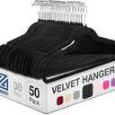 Zober Velvet Hangers 50 Pack - Heavy Duty Black Hangers for Coats, Pants & Dress Clothes - Non Slip Clothes Hanger Set - Space Saving Felt Hangers for Clothing (50 Pack, Black)