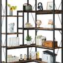 Shintenchi 5 Tiers Corner Bookshelf, 70.86" Tall L-Shaped Bookcase, Large Corner Etagere Bookcase, Corner Shelf Display Storage Rack with Metal Frame for Living Room Home Office, Rustic Brown