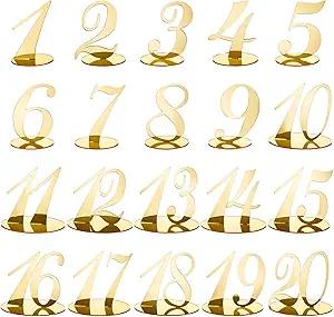 Blulu Table Numbers Wedding Acrylic Table Numbers for Wedding Reception Stands with Holder Base Elegant Mirror for Party Event Catering(Gold)