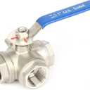 U.S. Solid 1" 3 Way Ball Valve - 304 Stainless Steel NPT Female Threaded Manual Ball Valve, L Mounting Pad
