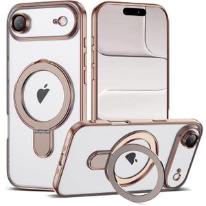 Compatible with iPhone 17 Air Case with Invisible Magnetic Ring Stand [Compatible with Mag-Safe] [Full Camera Lens Protector] Plating Clear Phone Case for iPhone 17 Air 6.5", Desert Gold