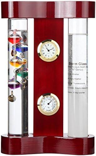 Lily's Home Analog Weather Station, with Galileo Thermometer, a Precision Quartz Clock, Analog Hygrometer, and Fitzroy Storm Glass Weather Predictor, 5 Multi-Colored Spheres (7 in x 4.4 in)