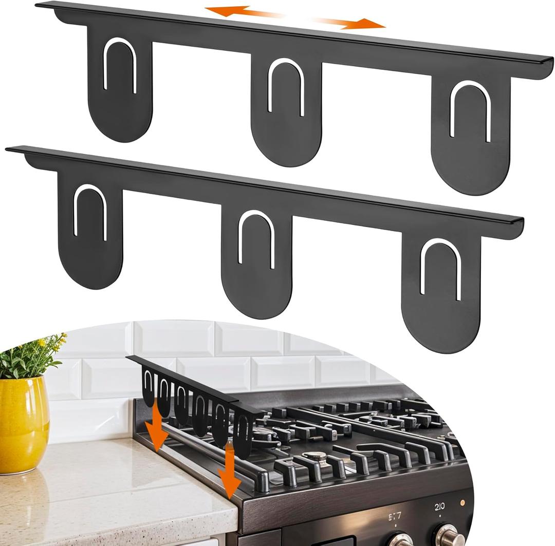 RECAPS Stainless Steel Extendable Stove Gap Covers Fliter 13.8"to 27.5"In, Stove Side Gap Covers for Kitchen, Heat Resistant Oven Crack Guard for Counter (2 PacksBlack