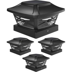 Davinci Lighting Renaissance Solar Outdoor Post Cap Lights - Includes Bases for 4x4 5x5 6x6 Posts - Bright LED Light - Slate Black (4 Pack)