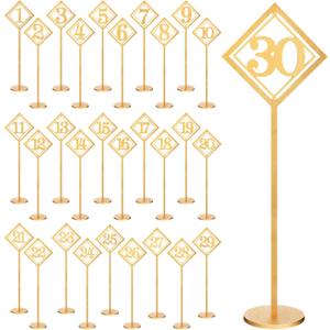Elegant Lineshading 30-Piece Wooden Table Numbers - Rustic Gold Wedding Seat Numbers with Holders for Reception, Party & Event