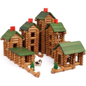 Wondertoys 530 Pcs Wooden Logs Set Ages 3+, Classic Building Log Toys for Kids, Creative Construction Engineering Educational Gifts