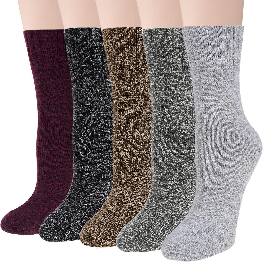 Loritta Wool Socks for Women, Winter Warm Stocking Stuffers Gifts for Women Cabin Crew Hiking Boot Socks (Large, B5-solid Color 01)