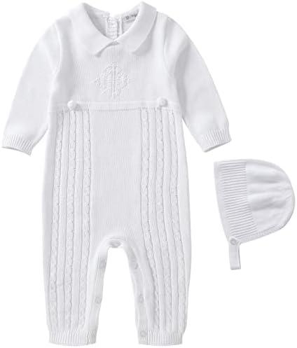 Booulfi Baby Boy's Christening Baptism Outfits Suit with Hat，Cross Detail, 9-12m, White