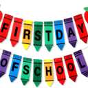 First Day of School Crayon Banner for Back with School Garland Decorations Crayons Pencils Felt Bunting Banners for Classroom Decorations Party Supplies