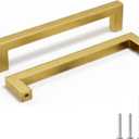 homdiy 6 Pack 6-1/4 Inch Gold Handles for Cabinets Kitchen Cabinet Handles Brushed Brass Cabinet Pulls Gold Hardware for Cabinets Stainless Steel Modern Hardware