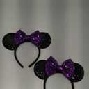 2 PCS JOYFISCO Mouse Ears Headbands Shiny Bow Mouse Ears Headband Glitter Party Princess Decoration Cosplay Costume for Women Girls  (Purple)