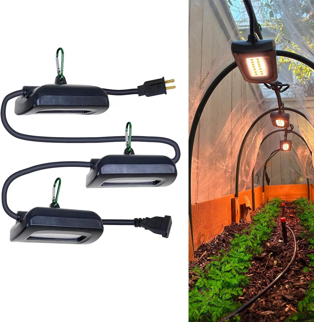 Owleye 12FT Outdoor Grow Lights LED String Plant Light, IP65 Waterproof, Full Spectrum, 120V, ETL Listed, 33.89 umol/s, Linkable Grow Light for Greenhouse & Outdoor Garden & Raised Bed (3-Bulbs)