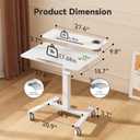 28Inch Glass Mobile Standing Desk On Wheels Rolling Laptop Stand with Tiltable Desktop Small Computer Workstation Adjustable Height 2-Tier Portable Study Table with Storage Shelf White