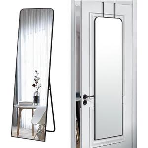 57x16" Full Length Mirror Floor Stand,Over the Door,Wall Mounted Black | HD Crystal Clear Tempered Glass,Aluminum Frame,Full Body Dressing Make-Up Mirrors Rect Hang for Bedroom,Bathroom,Living Room