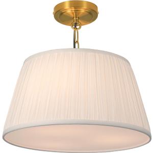 Electro bp; 15Dia White Pleated Fabric Drum Shade Ceiling Light Fixture Farmhouse Brocade Linen Cone Shape Close to Semi-Flush Mount,Polished Gold,3 Sockets,E26,180W,Large;
