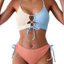 B2prity Women's Sexy Bikini Set Color Block Lace Up 2 Piece Bathing Suit Tie Side Swimsuit, XXL