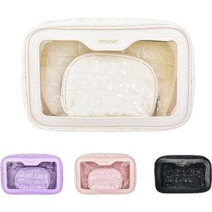 Hiroyuki 3Pieces Clear Makeup Bag Set Large Capacity Cosmetic Bag Large Travel Toiletry Organizer Bag Set Plastic Transparent Cosmetic Bag Wash Bag (white3ps)